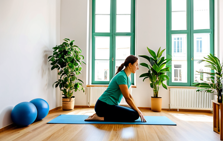 **
"A bright and airy physiotherapy clinic in Lisbon, Portugal. A physiotherapist, fully clothed in professional attire, is demonstrating a yoga pose to a female patient, also fully clothed in modest athletic wear. Soft natural light filters through the window. Green plants add a calming touch. The atmosphere is friendly and encouraging. safe for work, appropriate content, perfect anatomy, natural proportions, professional setting, modest clothing, family-friendly."
**