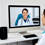 물리치료사의 최신 기술 도입 사례 - Tele-rehabilitation Consultation**

"A professional physiotherapist conducting a telehealth consulta...