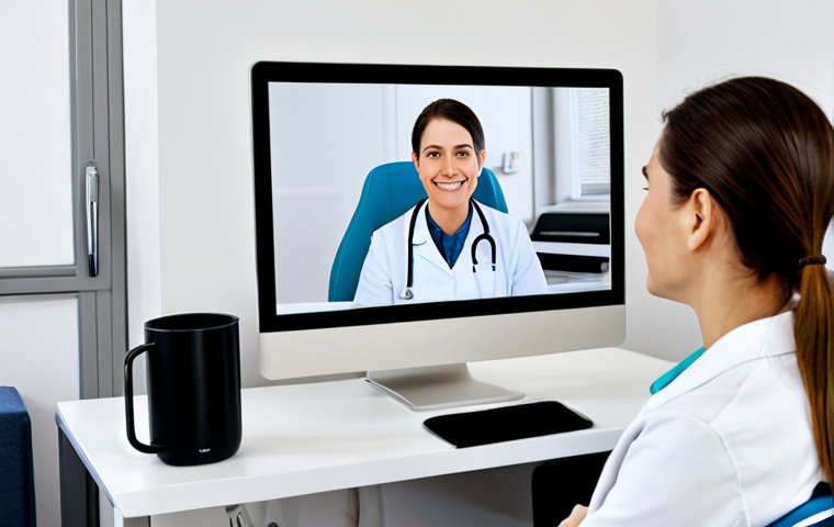 물리치료사의 최신 기술 도입 사례 - Tele-rehabilitation Consultation**

"A professional physiotherapist conducting a telehealth consulta...