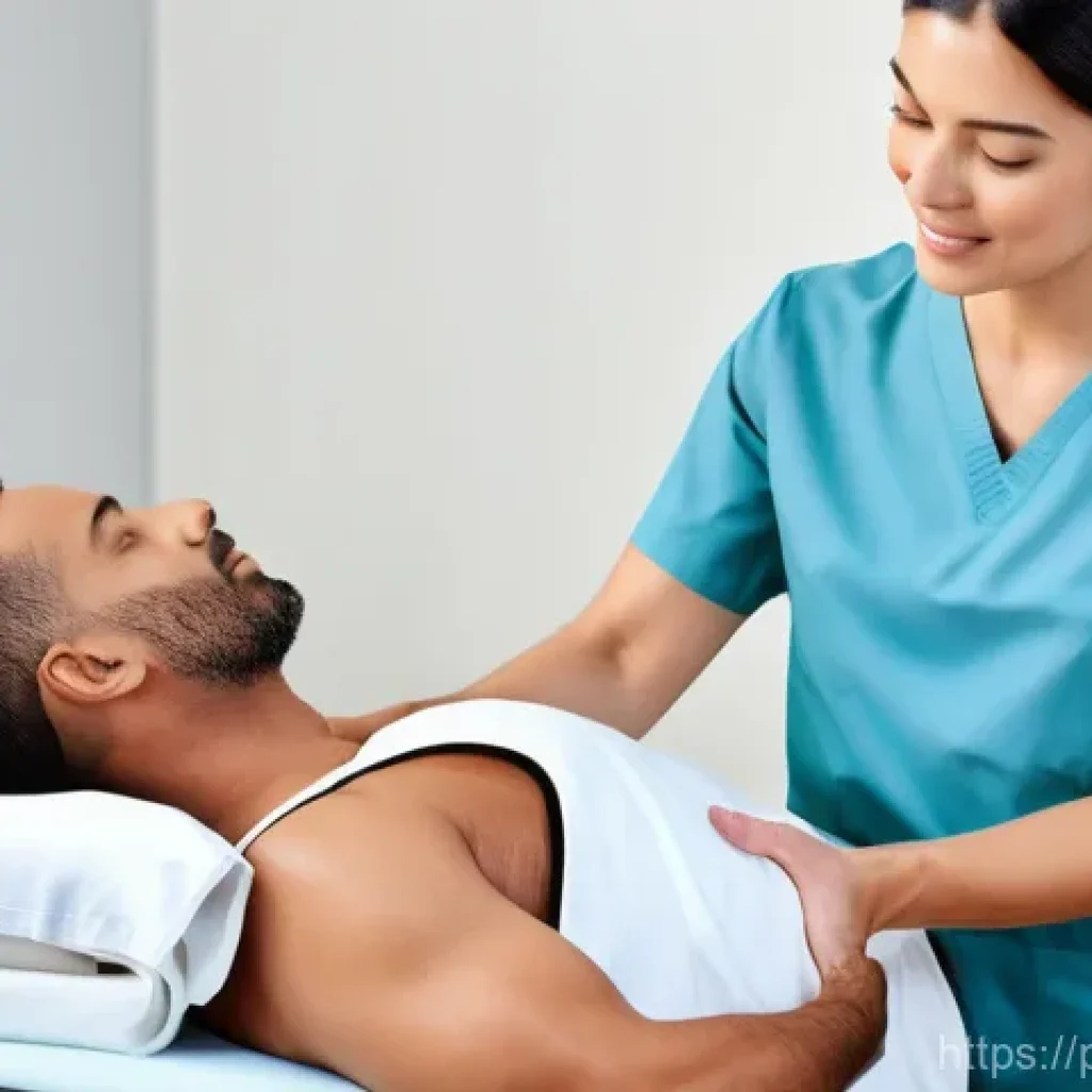 도수치료와 물리치료 비교 - **Prompt:** A compassionate and skilled female manual therapist (mid-30s, diverse ethnicity) gently ...